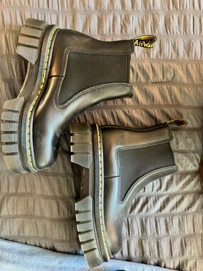 Dr. Martens Black Leather Chunky Chelsea Boots with Yellow Stitching